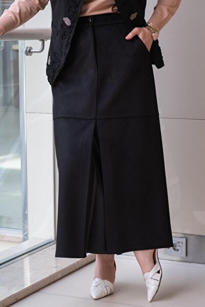 Ghisa Closed Slit Nubuck Skirt with Stitching Detail