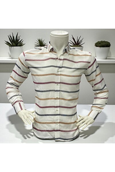 EREN STYLE Classic 100% Cotton Long Sleeve Anti-Sweat Winter 2-Color Striped Shirt (Regular Fit)