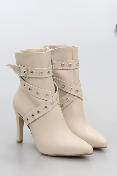 kajal ayakkabı Bln 2401 Thin Heeled Boots with Cross Belt Detail