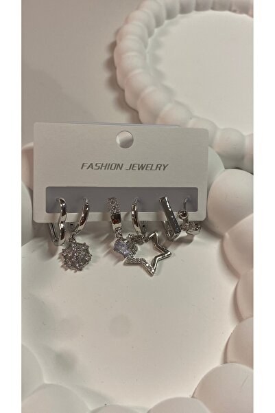 FASHİON JEWELRY Çelik Silver Altılı Set Küpe