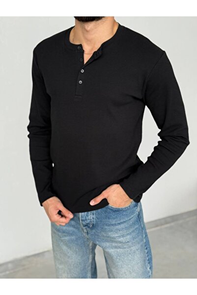 perasttesktil Erkek Önü Düğmeli Bisiklet Yaka Sweatshirt