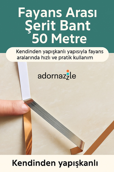 adornazzle Fayans Arası Şerit Bant 50 Metre, Banyo ve Mutfak İçin Derz Bant, ...