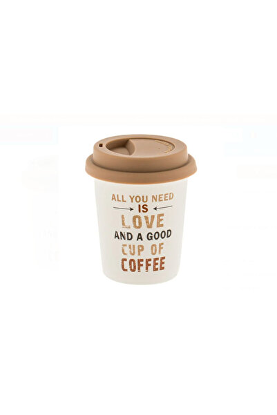 OEM Porcelain cup with silicone lid 295 ml, beige