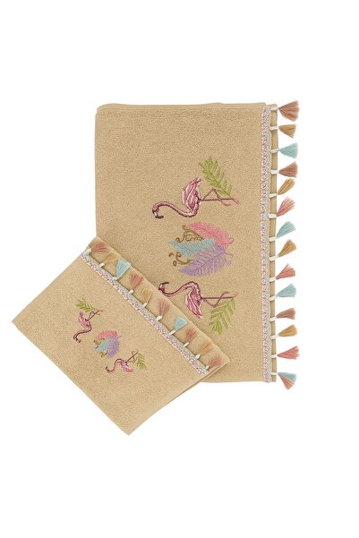 Bahar Nakışlı Püsküllü Analı Kızlı Havlu Seti 50x90 + 30x50