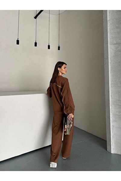 ALLEYTA Women's piped Wide Leg Pants Sweat Two-Piece Set