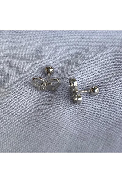 925 Ayar Gümüş Zirkon Taşlı Kelebek Model Gümüş 1 adet Piercing (Tekli Ürün/1cm)