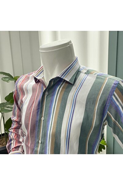 EREN STYLE Classic 100% Cotton Long Sleeve Anti-Sweat Winter 2-Color Striped Shirt (Regular Fit)