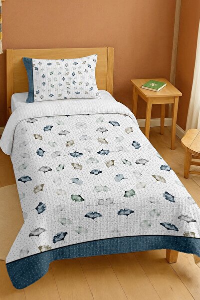 EVPANYA طقم بيكيه فردي منقوش بأوراق الشجر الملونة مصنوع من القطن بنسبة 100%