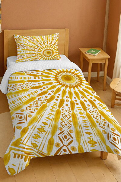 EVPANYA طقم بيكيه فردي بنمط شمس أصفر عرقي مصنوع من القطن بنسبة 100%