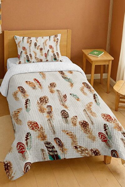 EVPANYA Σετ μονόκλινο πικέ με σχέδιο φθινοπωρινών πούπουλων από 100% βαμβάκι
