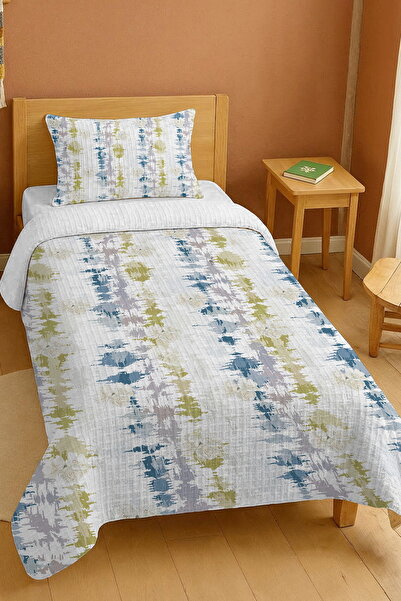 EVPANYA طقم بيكيه فردي بنمط مزخرف بخطوط زرقاء داكنة وصفراء مصنوع من القطن بنس...