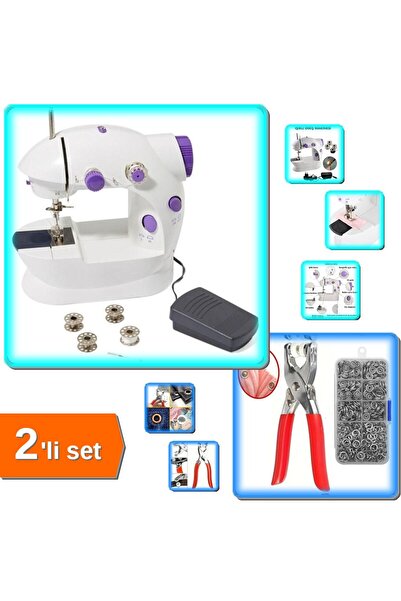 HerEveOyuncak Dikiş Makinesi Mini Pedallı Elektrikli + Metal 200 Adet Çıtçıt ...