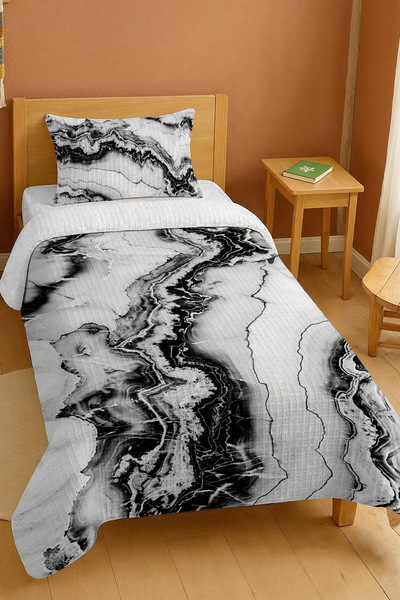 EVPANYA 100% Cotton Black and White Granite Patterned Single Pike Set