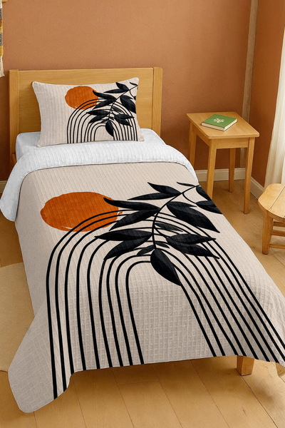 EVPANYA Σετ μονόκλινο πικέ από 100% βαμβάκι με μποέμικο πορτοκαλί σχέδιο φεγγ...
