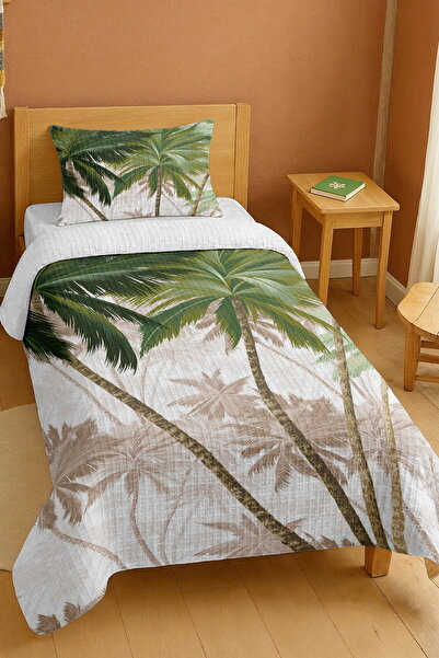 EVPANYA طقم بيكيه فردي منقوش عليه أشجار النخيل الخضراء مصنوع من القطن بنسبة 100%