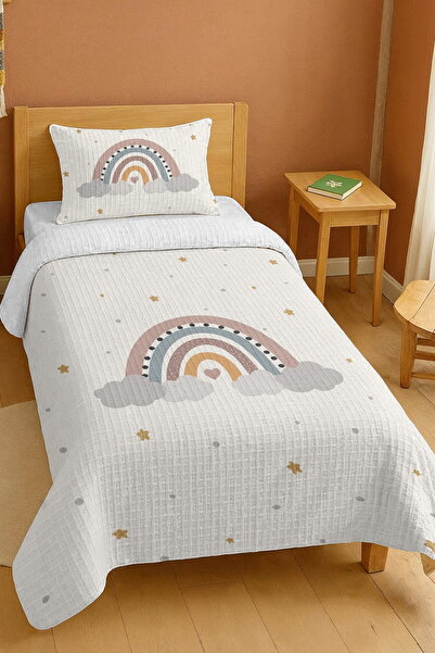 EVPANYA bumbac 100% Set de pătură pentru o persoană cu model simplu de curcubeu pastel