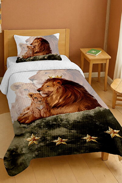 EVPANYA bumbac 100% Set de pătură pentru o persoană cu model Leu și Cățeluș