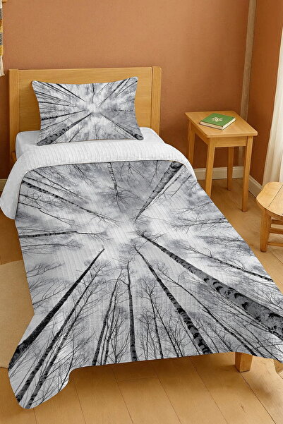 EVPANYA طقم بيكيه فردي منقوش عليه أشجار في السماء باللونين الأسود والأبيض مصنوع من القطن بنسبة 100%