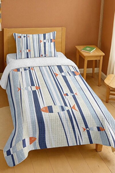 EVPANYA طقم بيكيه فردي مخطط بنمط متموج مصنوع من القطن 100%