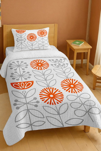 EVPANYA 100% Cotton Bohemian Red Gray Plant Patterned Single Pique Set