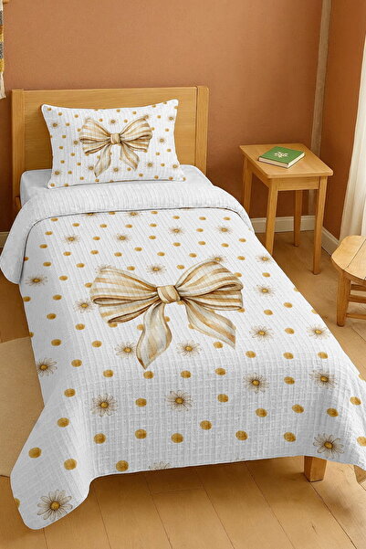 EVPANYA طقم بيكيه فردي بنمط شريط ذهبي اللون مصنوع من القطن بنسبة 100%