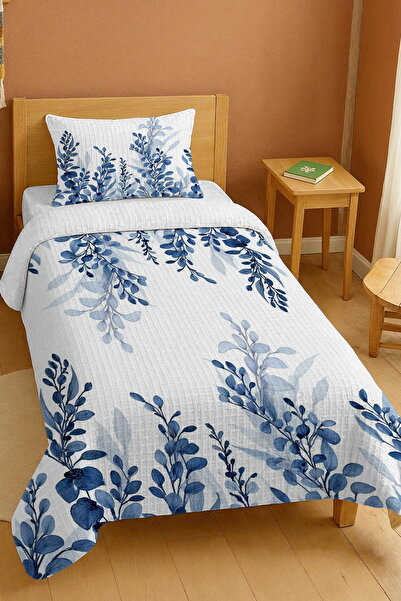 EVPANYA bumbac 100% Set de pătură pentru o persoană cu model de frunze de pendul albastru