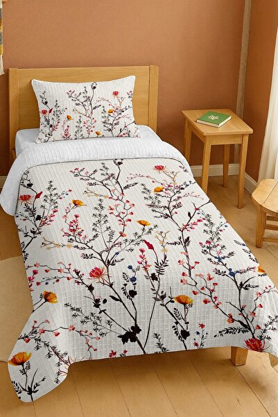 EVPANYA طقم بيكيه فردي منقوش عليه زهور ملونة على أغصان من القطن بنسبة 100%