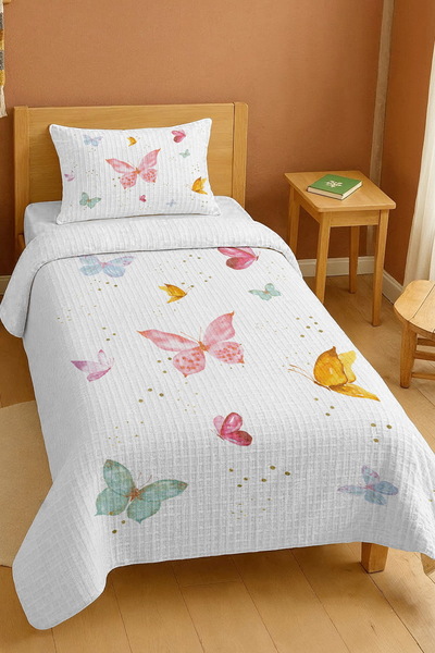 EVPANYA 100% памучен комплект за единично легло с мотив „Долината на пеперудите“
