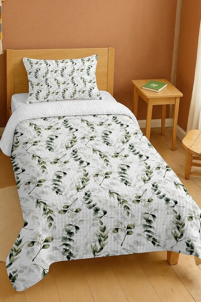 EVPANYA طقم بيكيه فردي منقوش بنمط ظل الأوكالبتوس مصنوع من القطن بنسبة 100%