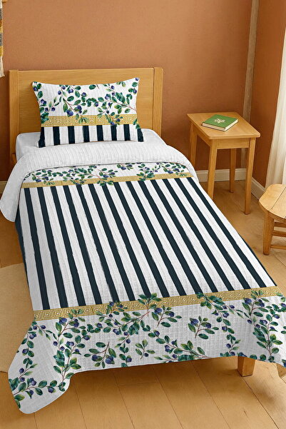 EVPANYA طقم بيكيه فردي بنمط مخطط عرقي من القطن 100% بنقش التوت البري