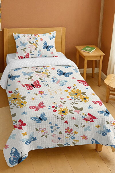 EVPANYA Σετ μονόκλινο πικέ με σχέδιο κήπου πεταλούδας από 100% βαμβάκι