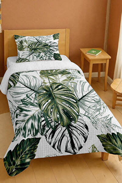 EVPANYA طقم بيكيه فردي كبير بنمط أوراق خضراء تجريدية مصنوع من القطن بنسبة 100%