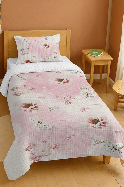 EVPANYA Σετ μονόκλινο πικέ με μοτίβο λουλουδιών ροζ και λευκού κερασιού από 1...