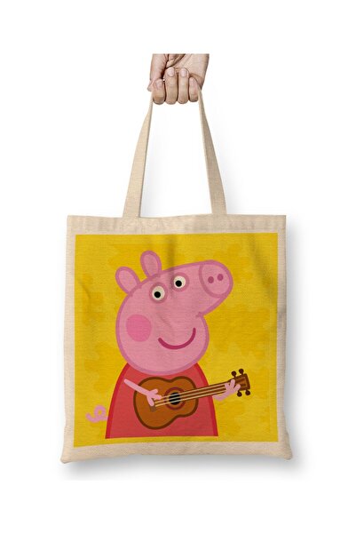 Toyaso Peppa Pig Guitar White Cloth Bag Long Handle Shopping Bag Beach Bag