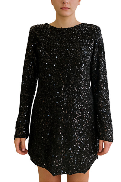 Qualia Butik Kadın Süper Mini Payetli Vatkalı Elbise