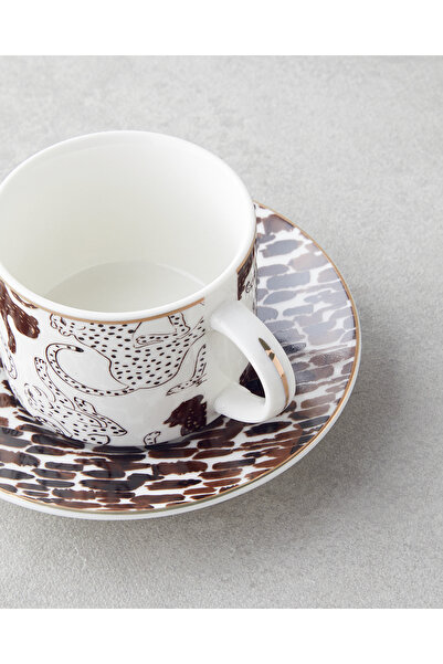 English Home Feline New Bone China 4 Piece Coffee Cup Set for 2 People 100 ml Brown