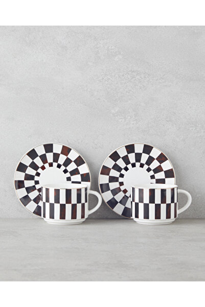 English Home Emberly New Bone China 4 Piece 2 Person Tea Cup Set 230 ml Brown