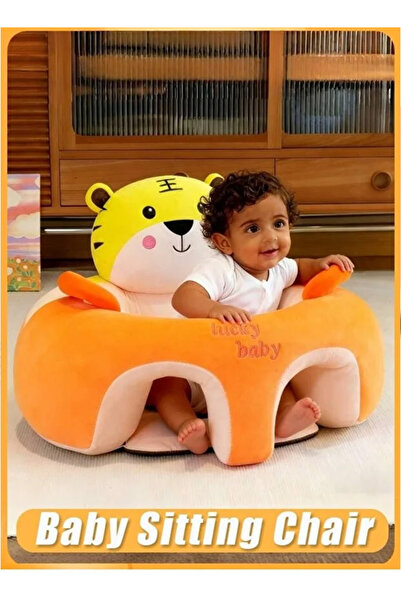 Generic Cute Tiger Plush Baby Learning Seat- Crystal Velvet PP Cotton, Portable Toddler Sitting Support Sofa