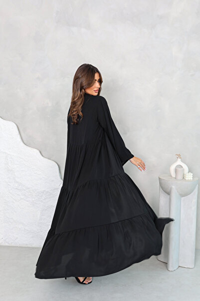 SAI ABAYA Premium Korean Nida Elegant Black Flowy Layered Abaya for Women Modest Maxi Dress