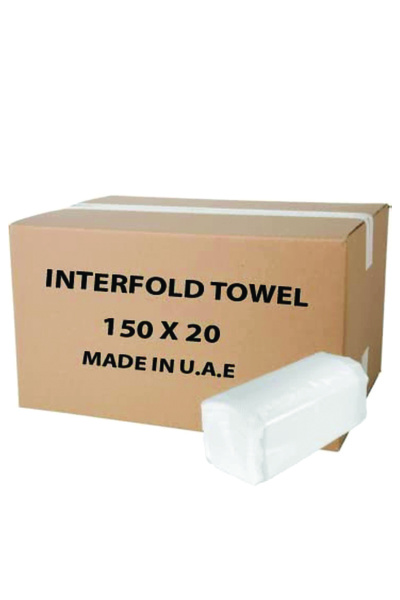 Alfalah Interfold Paper Hand Towels embossed Tissue 150 Sheets X 20 Pack 3000 Sheets