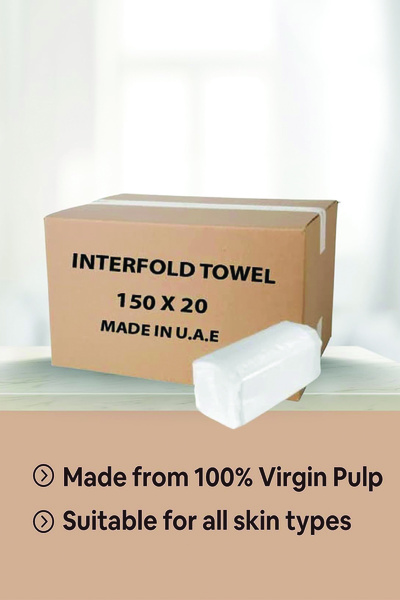 Alfalah Interfold Paper Hand Towels embossed Tissue 150 Sheets X 20 Pack 3000 Sheets