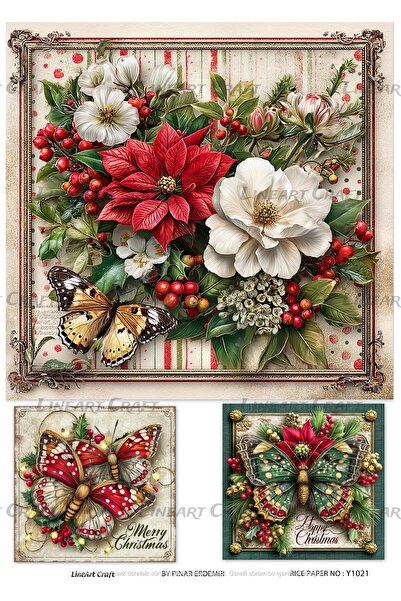 LİNEART Yılbaşı Deseni Pirinç Dekopaj Kağıdı No:Y1021- 29x42cm