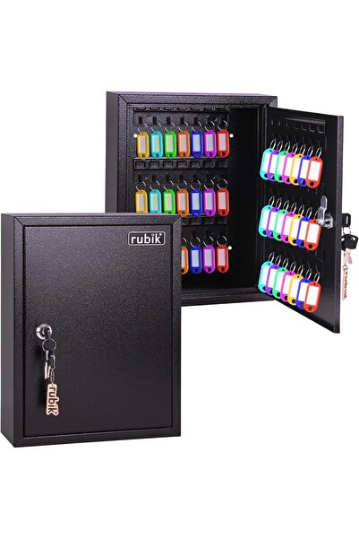 RUBIK خزانة تخزين مفاتيح معدنية مزودة بـ 42 مفتاحًا وقفل مفاتيح مثبت على الحا...