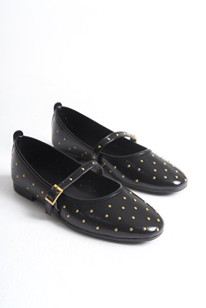 senzora Women's Trok Detailed Ballerina Shoes Black Patent Leather