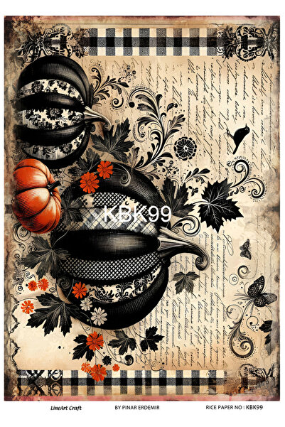 LİNEART Pumpkin Pattern Rice Decoupage Paper No:Kbk99- 29X42Cm