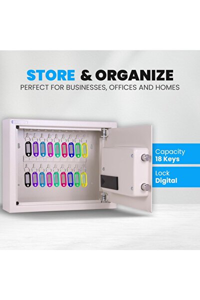 RUBIK Digital Key Cabinet (18-Key Capacity) Electronic Wall-Mounted Key Safe RBS18EW (White)