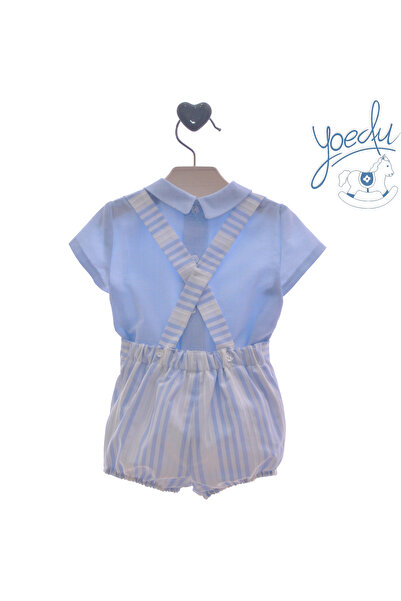 yoedu Spanish suit for boys – light blue shirt with striped belted shorts