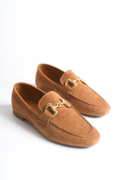 senzora Women's Loafer Ballet Flats with Buckle, Brown Suede