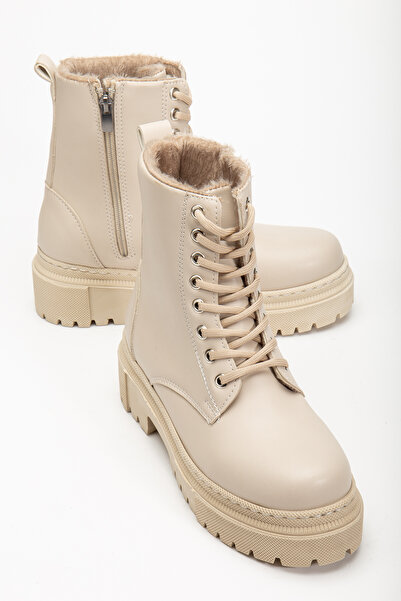 EFNANSHOES EFNAN SHOES Kadın Bej İçi Kürklü Su Geçirmez Dikişli Hafif Kaymaz Taban Garantili Kışlık Günlük Bot