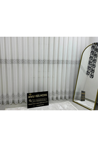 NİVEMESHOME V-105 Marina Silver 1/3 Bamboo Tulle Curtain